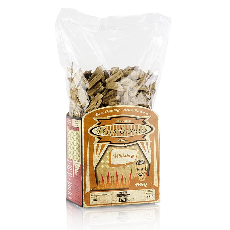 Grill BBQ - Chips de fumage en bois de chêne au whisky, 1 kg : Avec du bois de chêne aromatisé pour une expérience unique de grillade et de fumage Donne aux grillades une note particulière de whisky