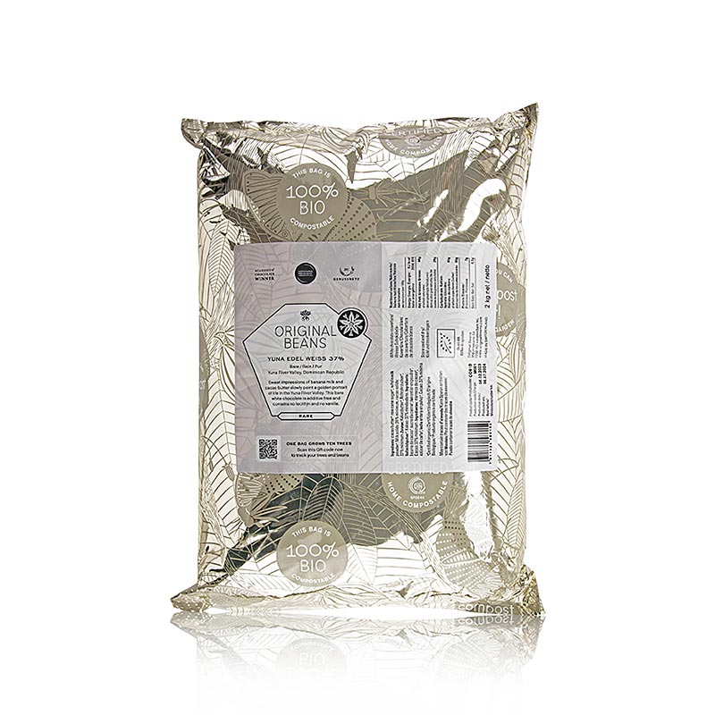 Couverture blanche de la République Dominicaine, fabriquée sans vanille, avec des notes de lait de banane et de beurre de cacao, certifiée BIO