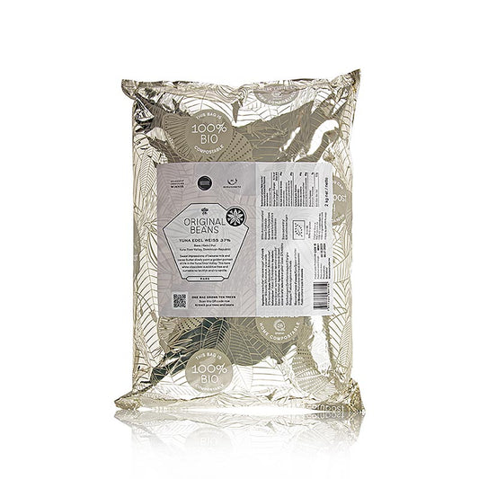 Couverture blanche de la République Dominicaine, fabriquée sans vanille, avec des notes de lait de banane et de beurre de cacao, certifiée BIO