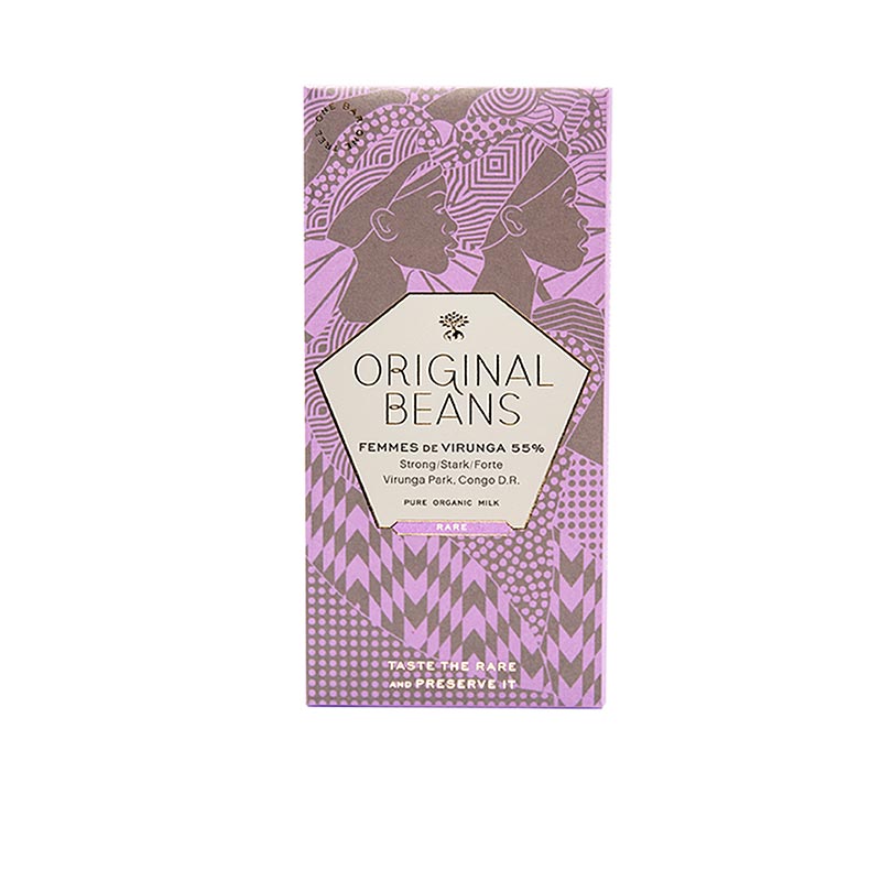 Chocolat au lait biologique du plus ancien parc national d'Afrique ; soutient les paysannes de l'est du Congo, notes crémeuses de cappucino et de noix grillées