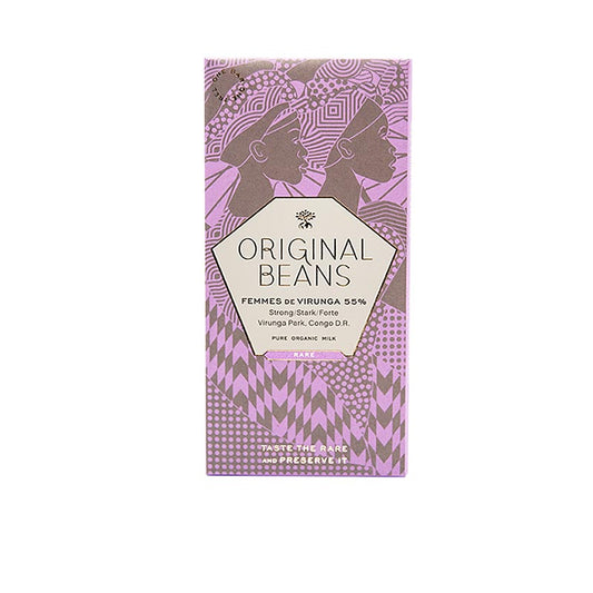 Chocolat au lait biologique du plus ancien parc national d'Afrique ; soutient les paysannes de l'est du Congo, notes crémeuses de cappucino et de noix grillées