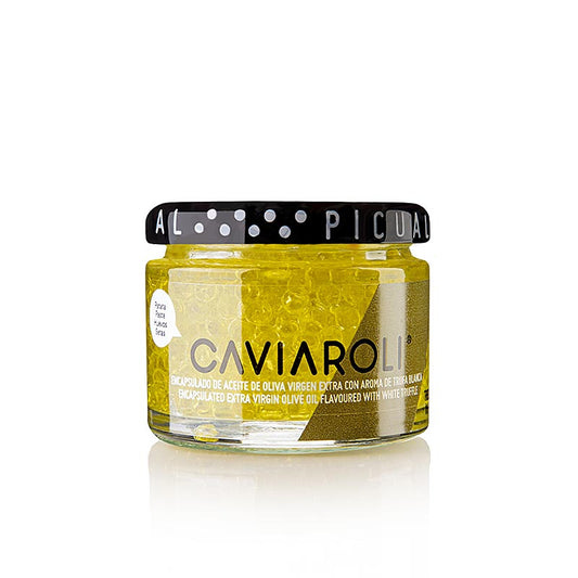 Caviar d'huile d'olive à l'arôme de truffe, 50g - complément parfait pour les plats chauds et froids, comme la finger food, les entrées, les salades, les soupes, les sauces, les poissons et les fruits de mer