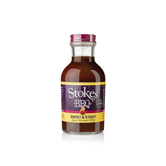 Stokes BBQ Sauce, Sweet & Sticky, avec raifort, 250 ml - Une sauce exceptionnelle avec du raifort épicé et du sirop d'érable aromatique, parfaite comme marinade pour le poisson, les côtelettes et les burgers