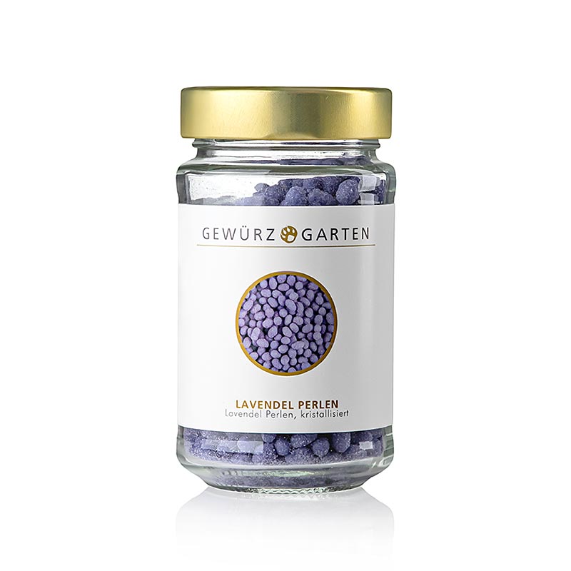 Perles de lavande cristallisées en sucre fin et fleurs de lavande pour décorer gâteaux, puddings et glaces.