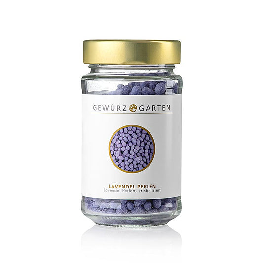 Perles de lavande cristallisées en sucre fin et fleurs de lavande pour décorer gâteaux, puddings et glaces.