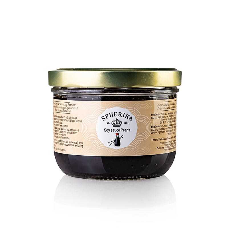 Perles de cocktail de fruits sphériques à la sauce soja aromatique, de 3 à 5 mm, pour des effets surprenants lorsqu'elles éclatent sur le palais, pour accompagner les vins mousseux, les proseccos, les cocktails ou comme décoration sur les plats sucrés et salés