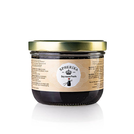 Perles de cocktail de fruits sphériques à la sauce soja aromatique, de 3 à 5 mm, pour des effets surprenants lorsqu'elles éclatent sur le palais, pour accompagner les vins mousseux, les proseccos, les cocktails ou comme décoration sur les plats sucrés et salés