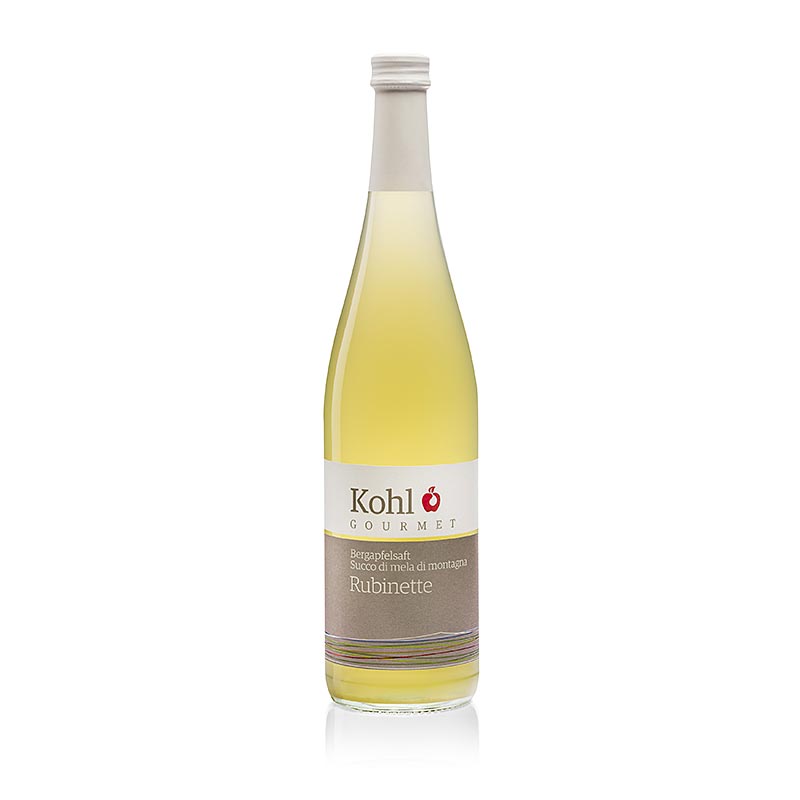 Gourmet Jus de pomme de montagne Rubinette, 750 ml - jus de pomme corsé avec fraîcheur et élégance, pressé à partir de pommes de montagne de la variété Rubinette cueillies à la main, recommandé avec les asperges, les légumes grillés et le poisson servi à 8 - 12°C