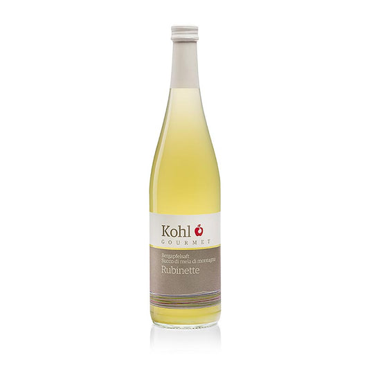 Gourmet Jus de pomme de montagne Rubinette, 750 ml - jus de pomme corsé avec fraîcheur et élégance, pressé à partir de pommes de montagne de la variété Rubinette cueillies à la main, recommandé avec les asperges, les légumes grillés et le poisson servi à 8 - 12°C