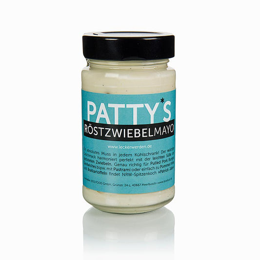 225 ml de mayonnaise aux oignons frits Pattys, créée par Patrick Jabs, idéale pour les burgers de pulled pork, les sandwichs et les frites