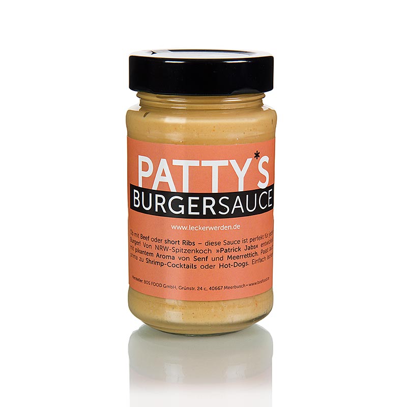 Sauce pour burgers Pattys, créée par Patrick Jabs, 225 ml - Sauce épicée parfaite pour les burgers, les cocktails de crevettes et les hot-dogs, développée par le grand chef Patrick Jabs avec des arômes piquants de moutarde et de raifort