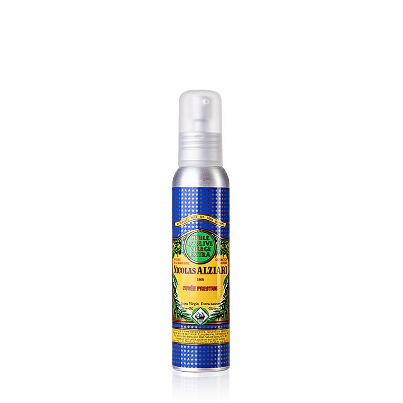 Huile d'olive vierge extra, Fruité Douce, douce, Alziari, vaporisateur à pompe, 100 ml - Huile fine et réputée de l'ancien moulin à huile Alziari de Nice, idéale à vaporiser sur les aliments lors de la cuisson au four, au barbecue ou à l'airfryer Cuvée jaune d'or, pressée à froid, fruitée et douce, particulièrement savoureuse avec les plats cuits et les légumes crus, avec des notes de mangue, d'artichaut, de noix et d'amandes fraîches.