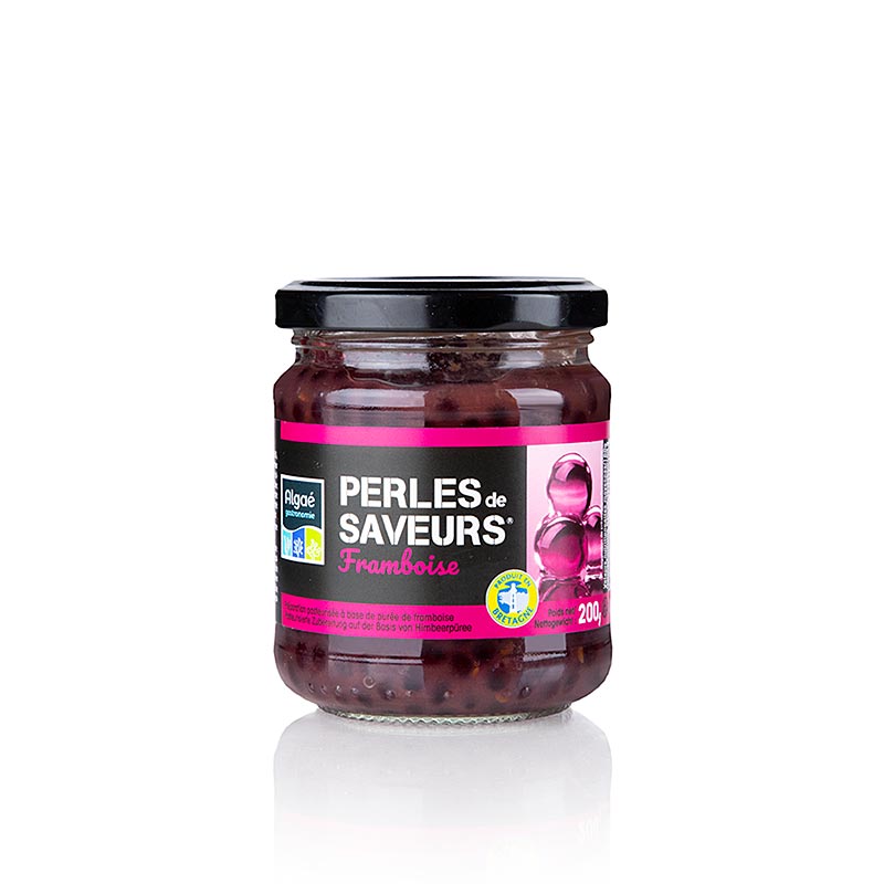 Perles sphériques de framboise au vinaigre balsamique, 5 mm, remplies de jus de framboise acidulé, pour des effets surprenants en accompagnement de plats salés