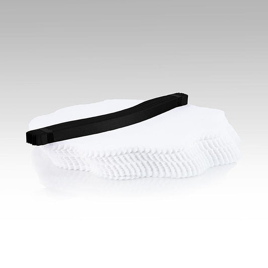 Serviette de service en coton blanc avec une cravate noire pour envelopper les moitiés d'agrumes et empêcher le jus et les pépins de s'échapper.