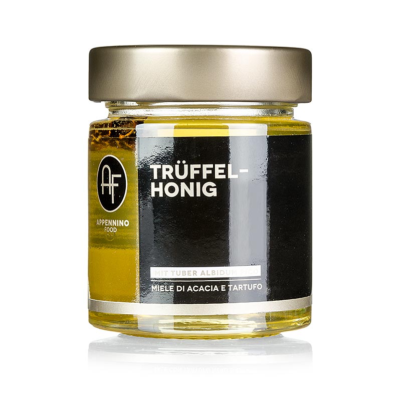 Miel d'acacia centrifugé à l'arôme intense de truffe et véritable tranche de truffe blanche (tuber albidum pico) de l'Appennino, 170 g
