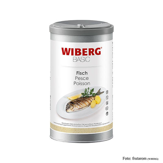 Wiberg BASIC Poisson, sel d'assaisonnement, 1 kg - Mélange équilibré de sel, poivre, ail, herbes et note fraîche de citron, idéal pour rôtir, griller et cuire à la vapeur les poissons d'eau douce et d'eau salée