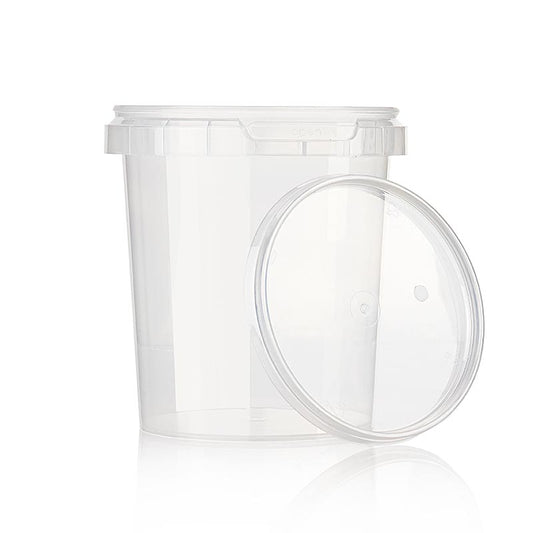 Boîte ronde en plastique Circlecup avec sécurité de fermeture et indicateur de première ouverture