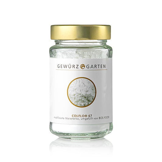 Gewürzgarten Colflo 67, amidon de maïs modifié, reconditionné par Chef Food GmbH, 115 g - Amidon de cuisson polyvalent pour soupes, crèmes et sauces, développé pour les professionnels, avec une sensation en bouche lisse et fine et stable à la congélation Dosage : 20-40g pour 1 litre