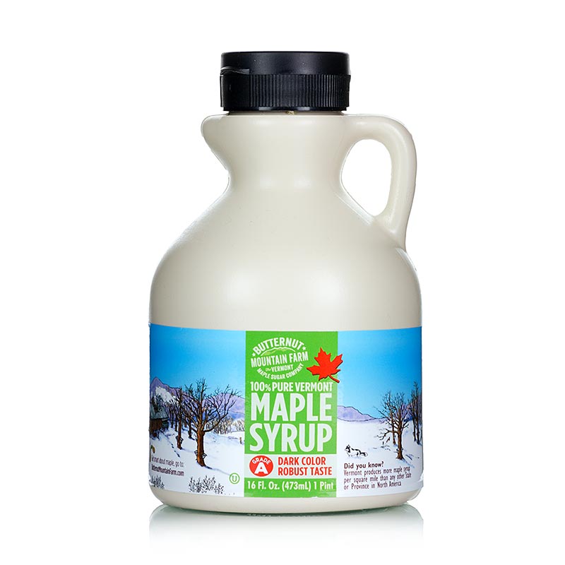Sirop d'érable - Dark Robust, Vermont, 473 ml - Une variété sombre et robuste à l'arôme prononcé d'érable et au goût de caramel et de sucre brun, convient pour la cuisine et comme édulcorant