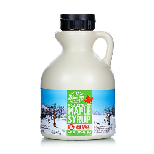 Sirop d'érable - Dark Robust, Vermont, 473 ml - Une variété sombre et robuste à l'arôme prononcé d'érable et au goût de caramel et de sucre brun, convient pour la cuisine et comme édulcorant