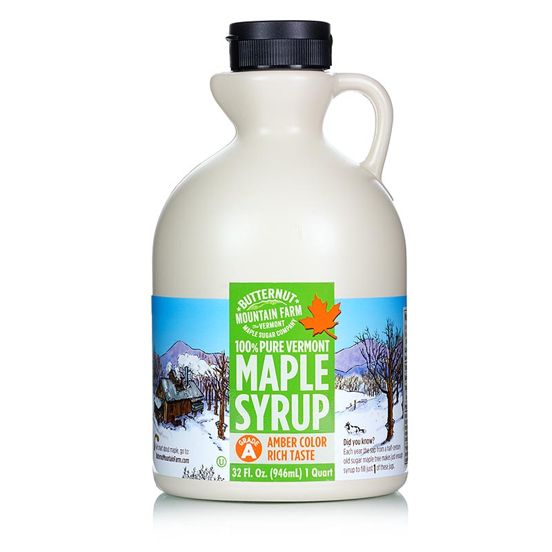 Sirop d'érable - Amber, Vermont, 946 ml : sirop d'érable ambré clair au bouquet d'érable délicat, substitut idéal et naturel du sucre
