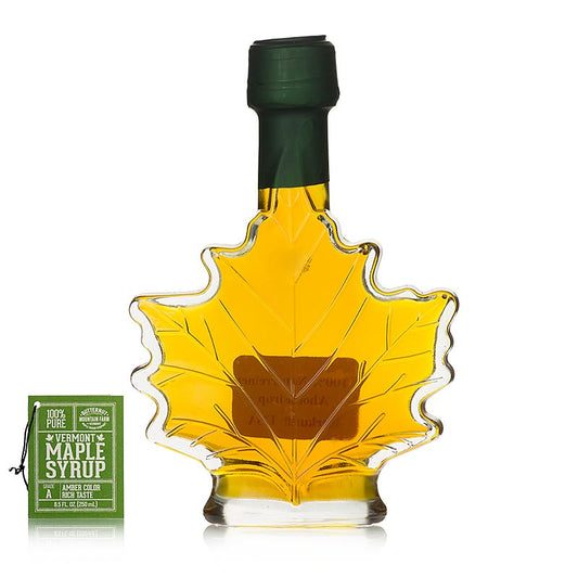 Sirop d'érable - Amber, Vermont, 250 ml: sirop d'érable de couleur ambre clair au bouquet délicat, remplaçant idéal du sucre et sauce délicieuse pour les glaces et les desserts.