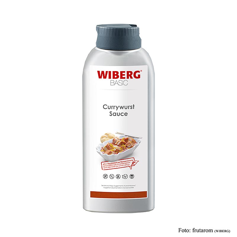 Bouteille de 635 ml Sauce pour saucisse au curry WIBERG BASIC, arôme doux et fruité, note piquante de curry, sans gluten, sans lactose, végétalienne - le plaisir à l'état pur !