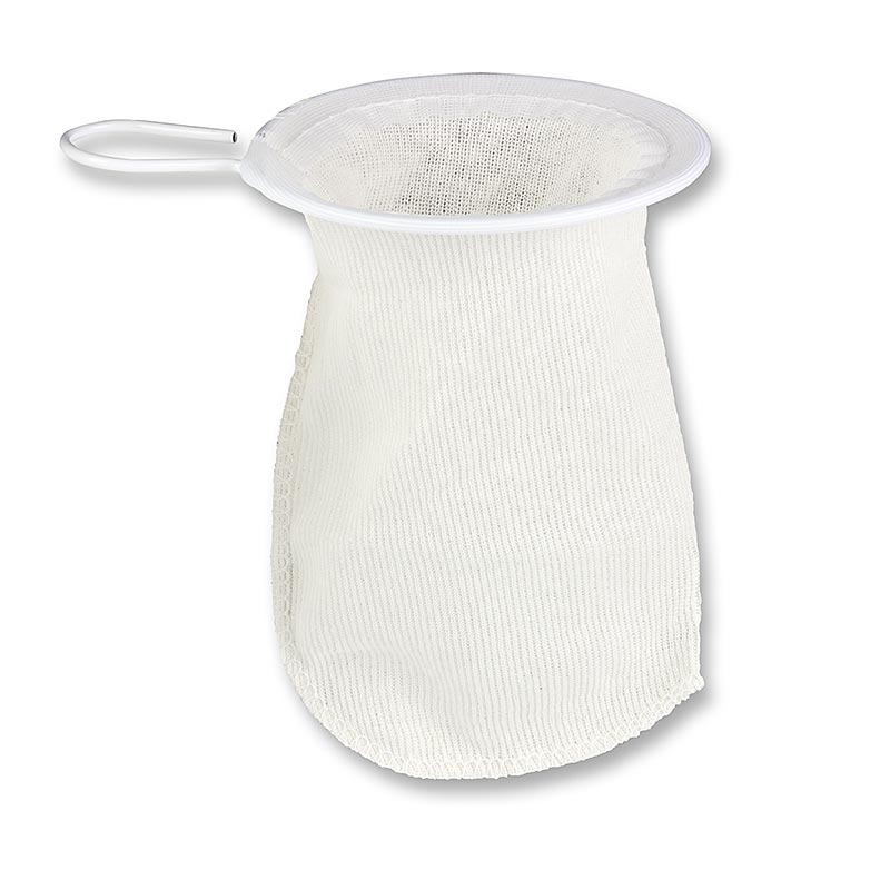 Tamis en chaussette à mailles étroites pour le thé, les fleurs ou les ingrédients dans les liquides, avec anse en fil métallique pour le suspendre au bord du pot, facile à nettoyer, disponible en différentes tailles