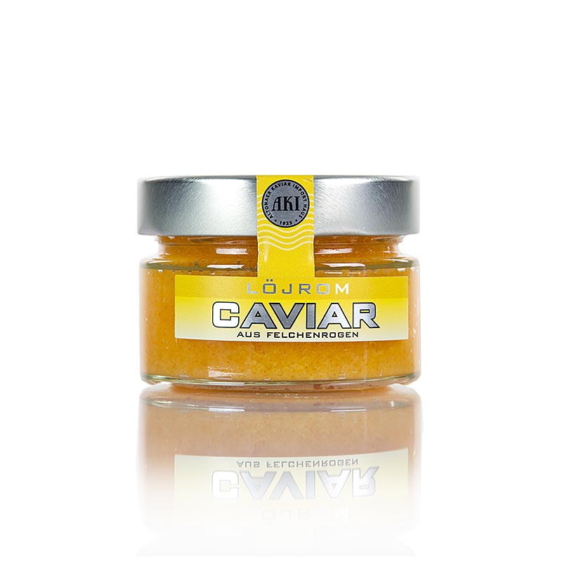 Caviar de féra, 100 g : œufs orangés, au grain très fin, au sel doux et au goût de noisette Parfaits pour les California Sushi Rolls