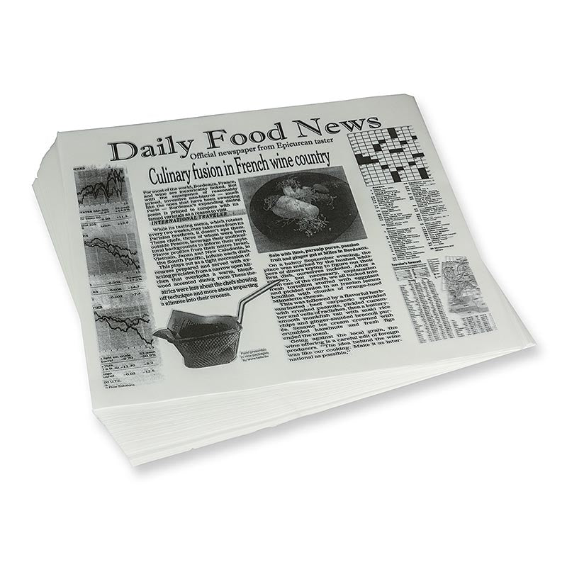 Papier snack jetable imprimé sur papier journal, ca310x285mm, Daily News, 500 feuilles - Papier imprimé élégant et solide pour emballer les aliments dans différents quotidiens disponibles