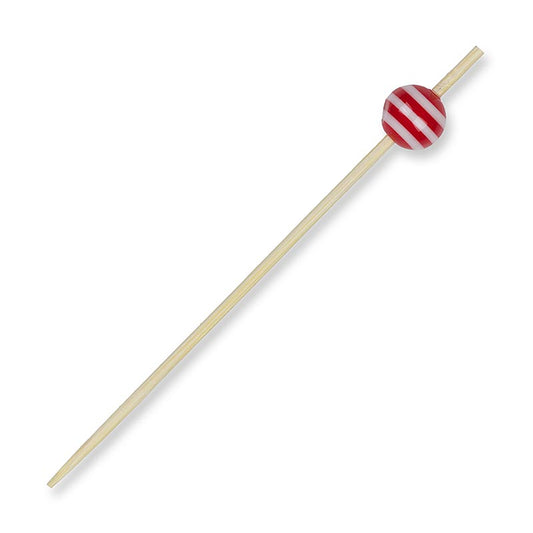 Brochettes en bois avec bandes rouges et blanches et boule de cristal, 9cm, 100 pièces - brochettes décoratives et de haute qualité pour canapés, finger food, buffets et cocktails