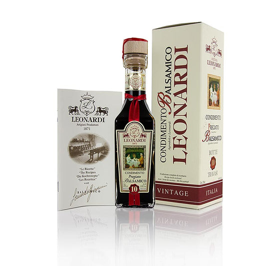 Leonardi - Condiment Balsamique, Pregiato, 10 ans, 250 ml - Aceto artisanal de haute qualité dans une magnifique bouteille, produit sur le domaine de la famille Leonardi à Modène, Italie