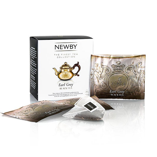 Nouveau thé noir Earl Grey de Newby Tea, 37,5 g, 15 pièces, mélange britannique classique avec du thé noir fin et de la bergamote, riche et équilibré avec une note d'agrumes inoubliable, fait partie de la mission de Newby de sélectionner, mélanger et protéger des thés exquis pour faire revivre le passé fastueux de la culture du thé.