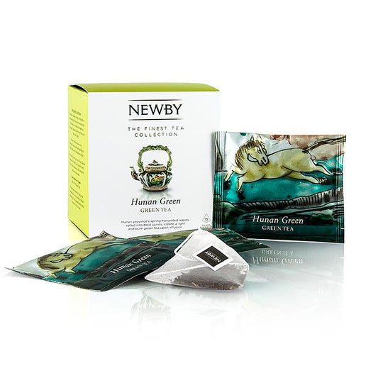 Neueby Tea Hunan Green, thé vert chinois, 37,5 g, 15 pcs - thé vert de haute qualité de la province du Hunan, roulé en spirales grasses pour créer une teinte verte pure dans la tasse - les meilleurs thés du monde