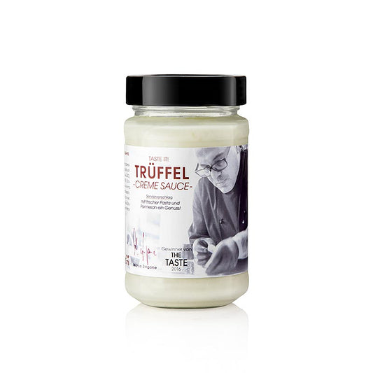 Sauce aux truffes Marco Zingone, 225 ml - Savourez la délicieuse sauce aux truffes d'été, parfaite pour vos pâtes préférées ou en accompagnement d'un carpaccio de saumon frais Développé par Marco Zingone, le gagnant de 'The Taste 2016