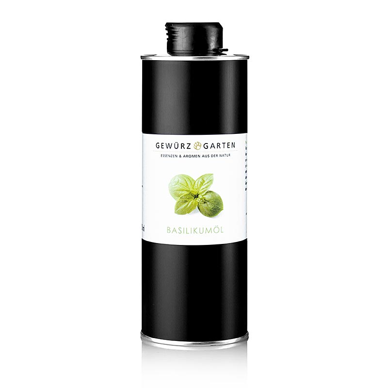 Gewürzgarten Huile de basilic à l'huile de colza, 500 ml - Huile de basilic fraîchement extraite à froid, de couleur verte, pour un goût et un parfum variés