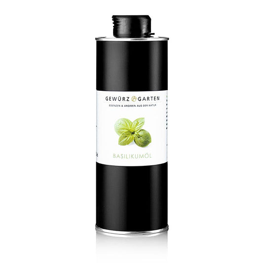 Gewürzgarten Huile de basilic à l'huile de colza, 500 ml - Huile de basilic fraîchement extraite à froid, de couleur verte, pour un goût et un parfum variés