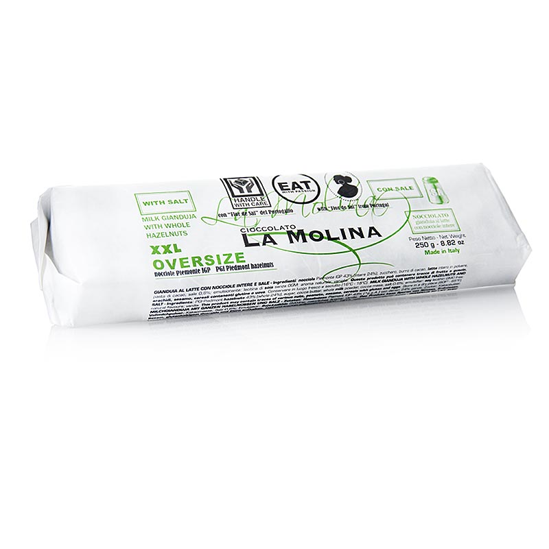 XXL Oversize Lingot de Gianduja au sel et aux noisettes, La Molina, 250 g - Grand bloc de pâte Gianduja fondante avec des noisettes grillées et salées, parfait pour les fans de nougat