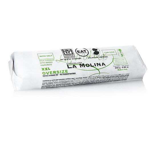 XXL Oversize Lingot de Gianduja au sel et aux noisettes, La Molina, 250 g - Grand bloc de pâte Gianduja fondante avec des noisettes grillées et salées, parfait pour les fans de nougat