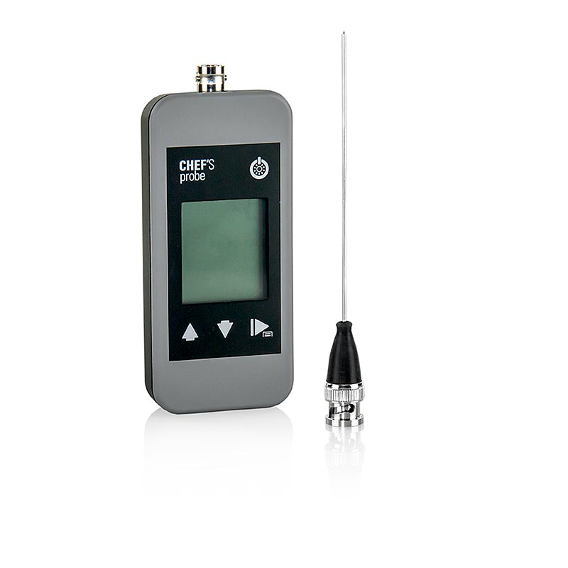 Thermomètre numérique Chef's Probe avec sonde fine de 1,5 mm à piquer pour une mesure précise de la température à cœur Grand écran éclairé, plage de température -50°C à +300°C Appareil de cuisine indispensable d'excellente qualité Pile incluse