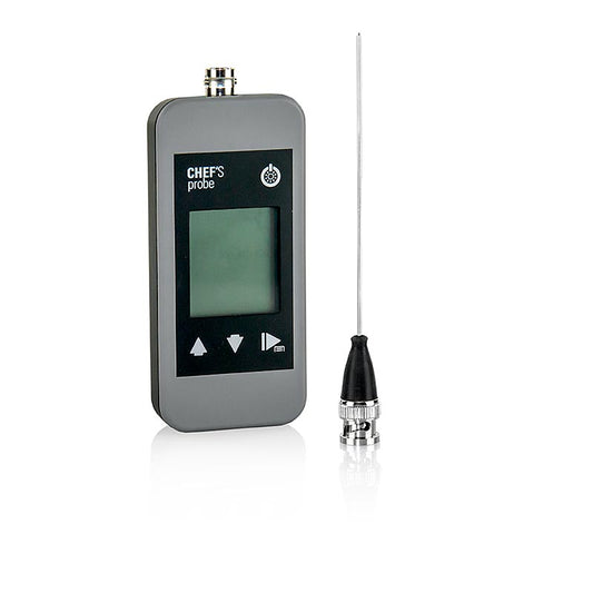 Thermomètre numérique Chef's Probe avec sonde fine de 1,5 mm à piquer pour une mesure précise de la température à cœur Grand écran éclairé, plage de température -50°C à +300°C Appareil de cuisine indispensable d'excellente qualité Pile incluse
