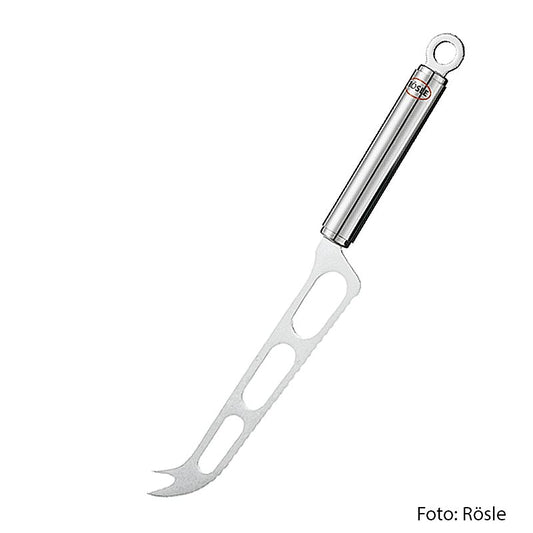 Rösle Couteau à fromage, 28cm, 1 pce - Couteau en acier inoxydable à lame crantée pour couper proprement le fromage, avec encoches dans la lame, mat, longueur 28,5 cm, poids 0,11 kg, lavable au lave-vaisselle