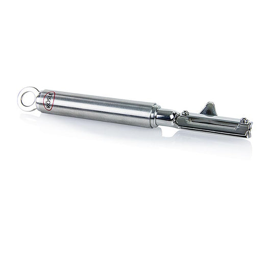 Éplucheur pendulaire pour gauchers, 19cm, 1 pce - Éplucheur de légumes et de fruits avec emporte-pièce aiguisé des deux côtés, acier inoxydable, brillant/mat, 20 cm de long, adapté aux travaux vers le corps, avec anneau pratique pour la suspension