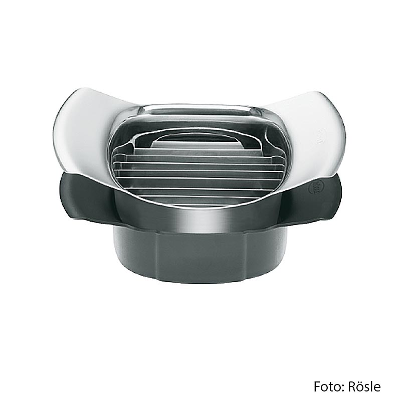 Coupe-tomates et mozzarella Rösle, 16cm, ø 10cm, 1 pce - coupe-tomates de qualité supérieure en acier inoxydable et plastique ABS, idéal pour couper uniformément les tomates et la mozzarella, avec partie inférieure en plastique pour une découpe nette, manipulation sûre avec deux poignées Longueur : 16 cm, Largeur : 10 cm, Hauteur : 5 cm, Poids : 0,22 kg, Couleur : noir