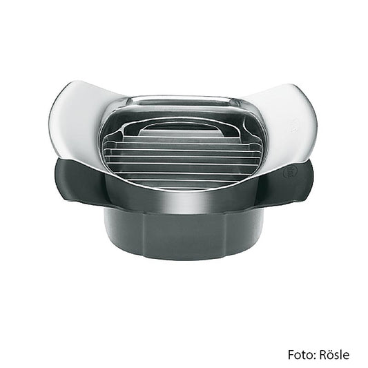 Coupe-tomates et mozzarella Rösle, 16cm, ø 10cm, 1 pce - coupe-tomates de qualité supérieure en acier inoxydable et plastique ABS, idéal pour couper uniformément les tomates et la mozzarella, avec partie inférieure en plastique pour une découpe nette, manipulation sûre avec deux poignées Longueur : 16 cm, Largeur : 10 cm, Hauteur : 5 cm, Poids : 0,22 kg, Couleur : noir