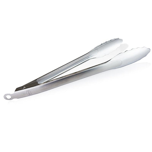 Pince à gourmet en acier inoxydable de 30 cm de long avec système de fermeture breveté Forme ergonomique, lavable au lave-vaisselle et avec anneau de suspension pour la cuisine ouverte