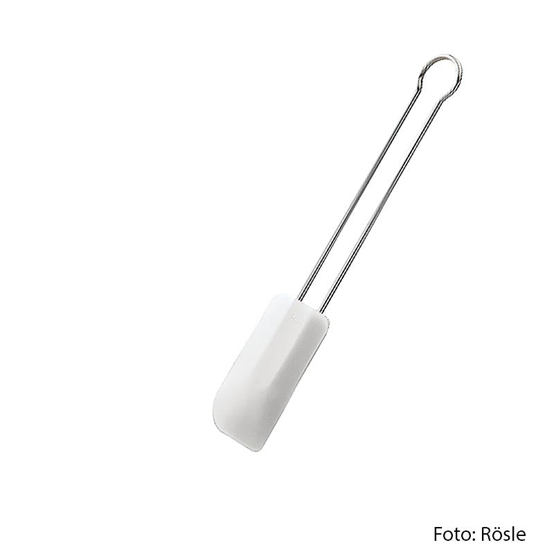 Racloir à pâte en silicone résistant, résistant aux températures de -70 °C à +220 °C Adaptation aux arrondis des plats et des poêles, convient pour lisser la pâte Longueur : 26 cm, Largeur : 2,75 cm, Hauteur : 0,7 cm, Poids : 0,035 kg, Matières : acier inoxydable 18/10, silicone, Couleur : blanc, Aptitude au lave-vaisselle : Oui