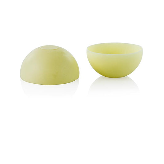 Moule à chocolat - demi-sphère, blanc, 70mm, Cluizel, 375 g, 30 pcs - Volume : 90ml coques en chocolat 'ready to be filled' En chocolat blanc Kayambé 36% cacao
