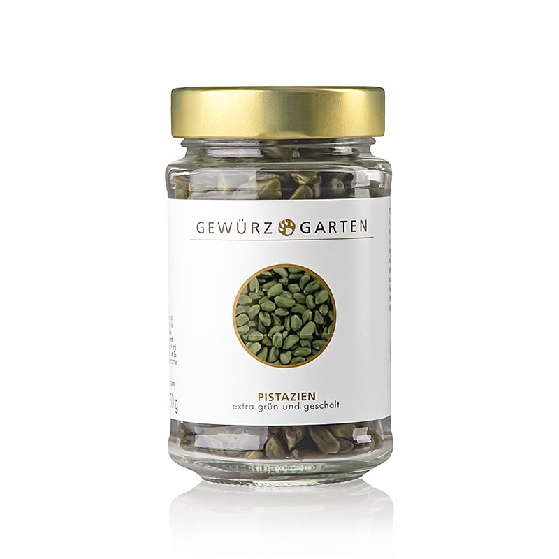 Pistaches décortiquées de qualité supérieure, vert foncé, apparentées aux noix de cajou, aromatiques et sucrées Utilisation en pâtisserie, confiserie, chocolats, farces à la viande et charcuterie