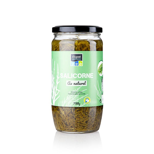Passe Pierre - Salicorne, pasteurisé, 750 g - Algue sans feuilles au goût salé et poivré Accompagne parfaitement les poissons et les fruits de mer